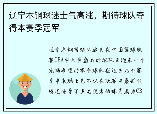 辽宁本钢球迷士气高涨，期待球队夺得本赛季冠军